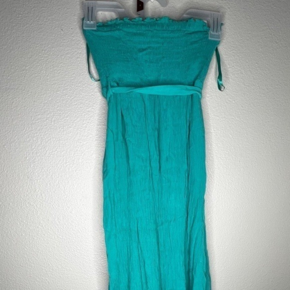 Juicy Couture Strapless Smocked Maxi Dress Aqua Logo Charm Y2K Women's XS EUC
